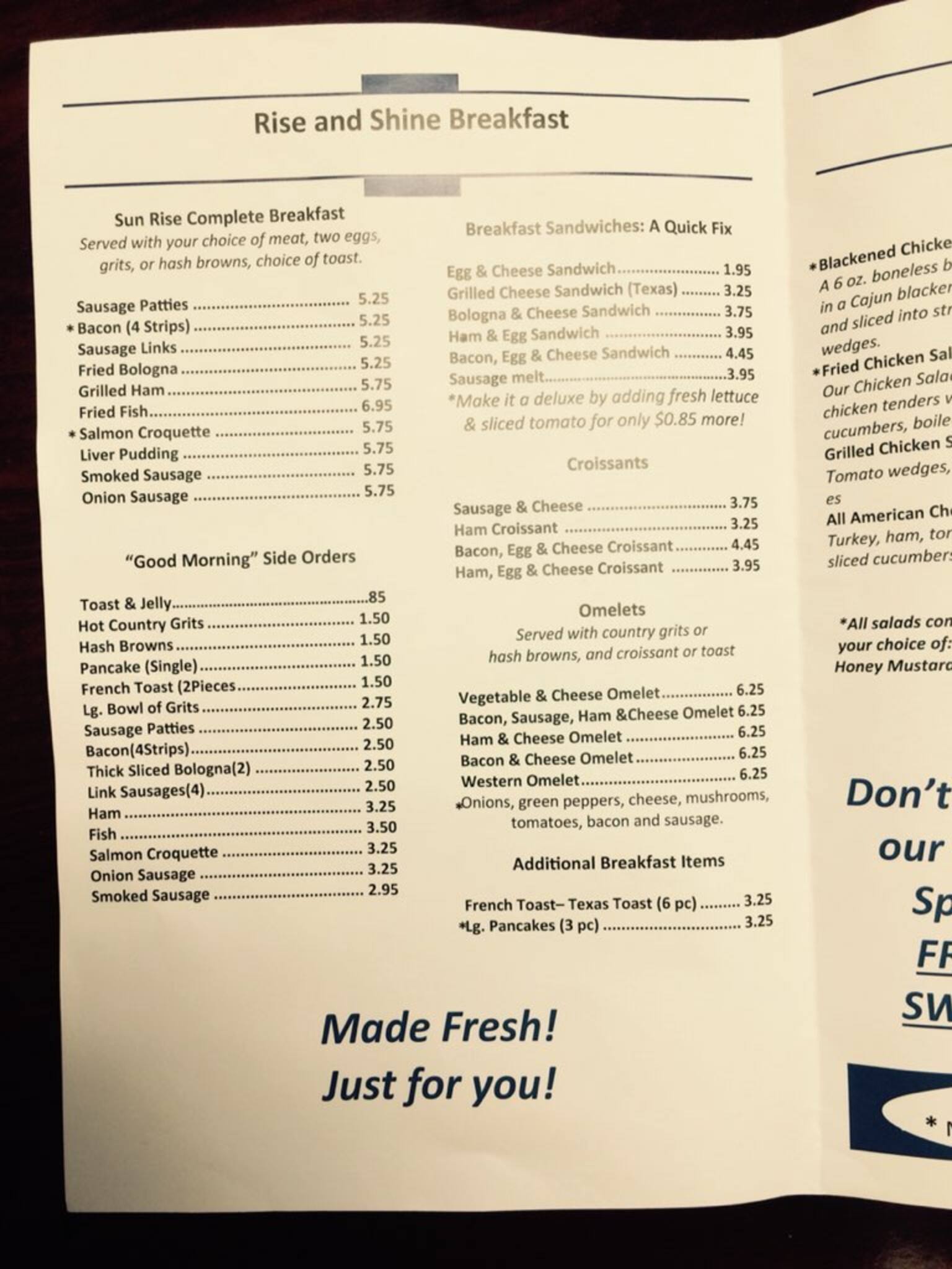 Marions Diner Menu, Menu for Marions Diner, West Columbia, Columbia