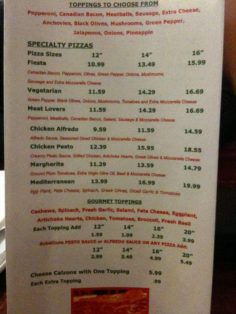 Menu at Antonious Pizza Cafe, Riverside, Main St