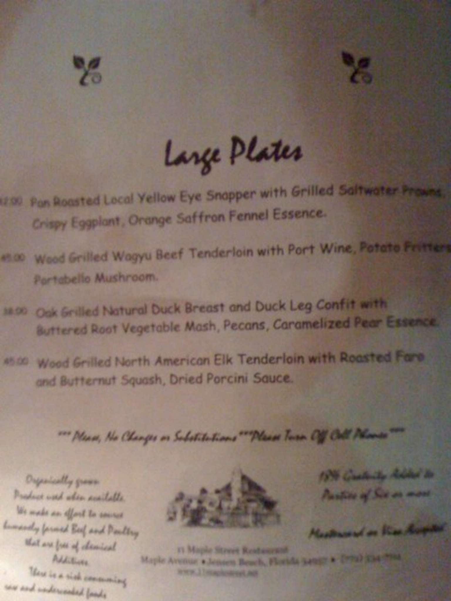 Menu at 11 Maple Street restaurant, Jensen Beach