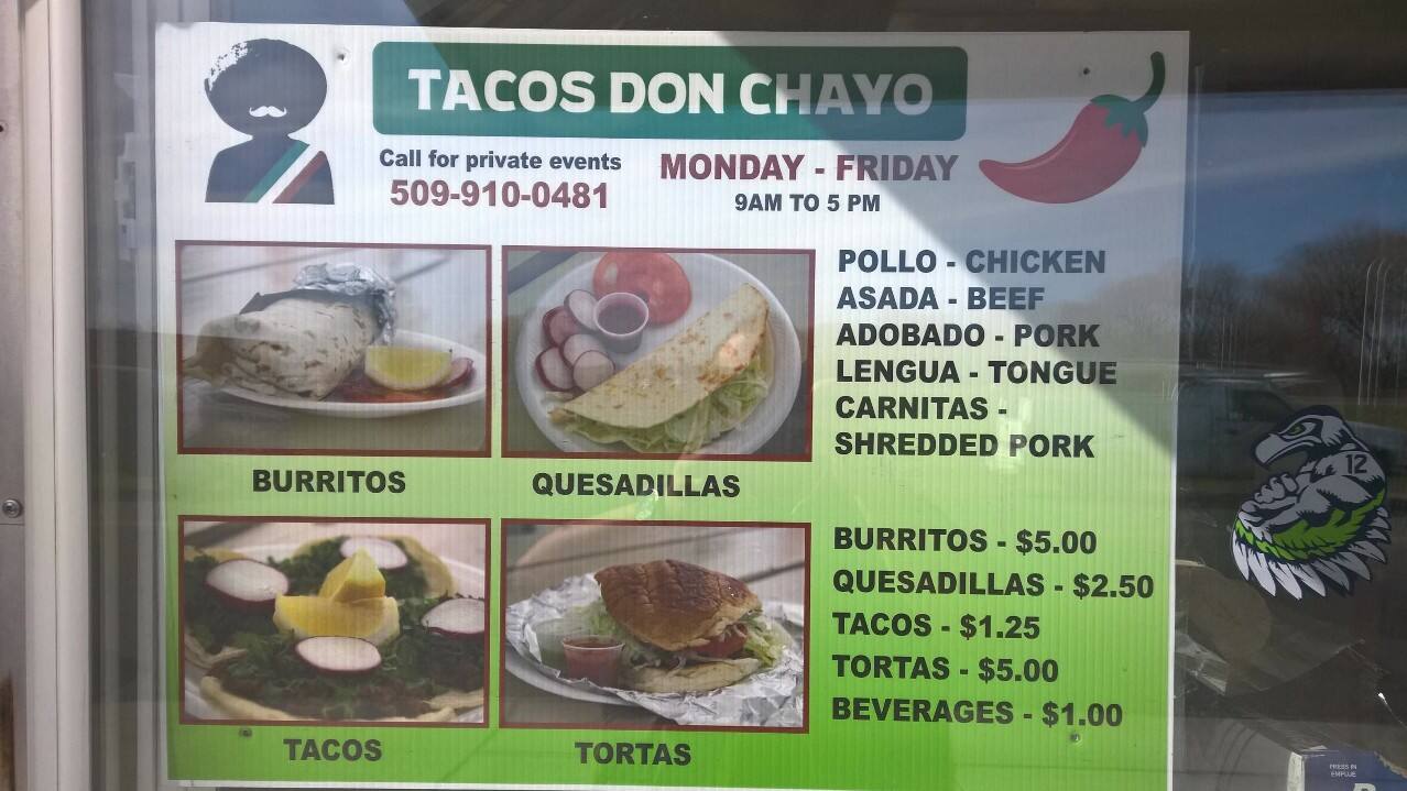 Tacos Don Chayo Menu, Menu for Tacos Don Chayo, Yakima, Yakima