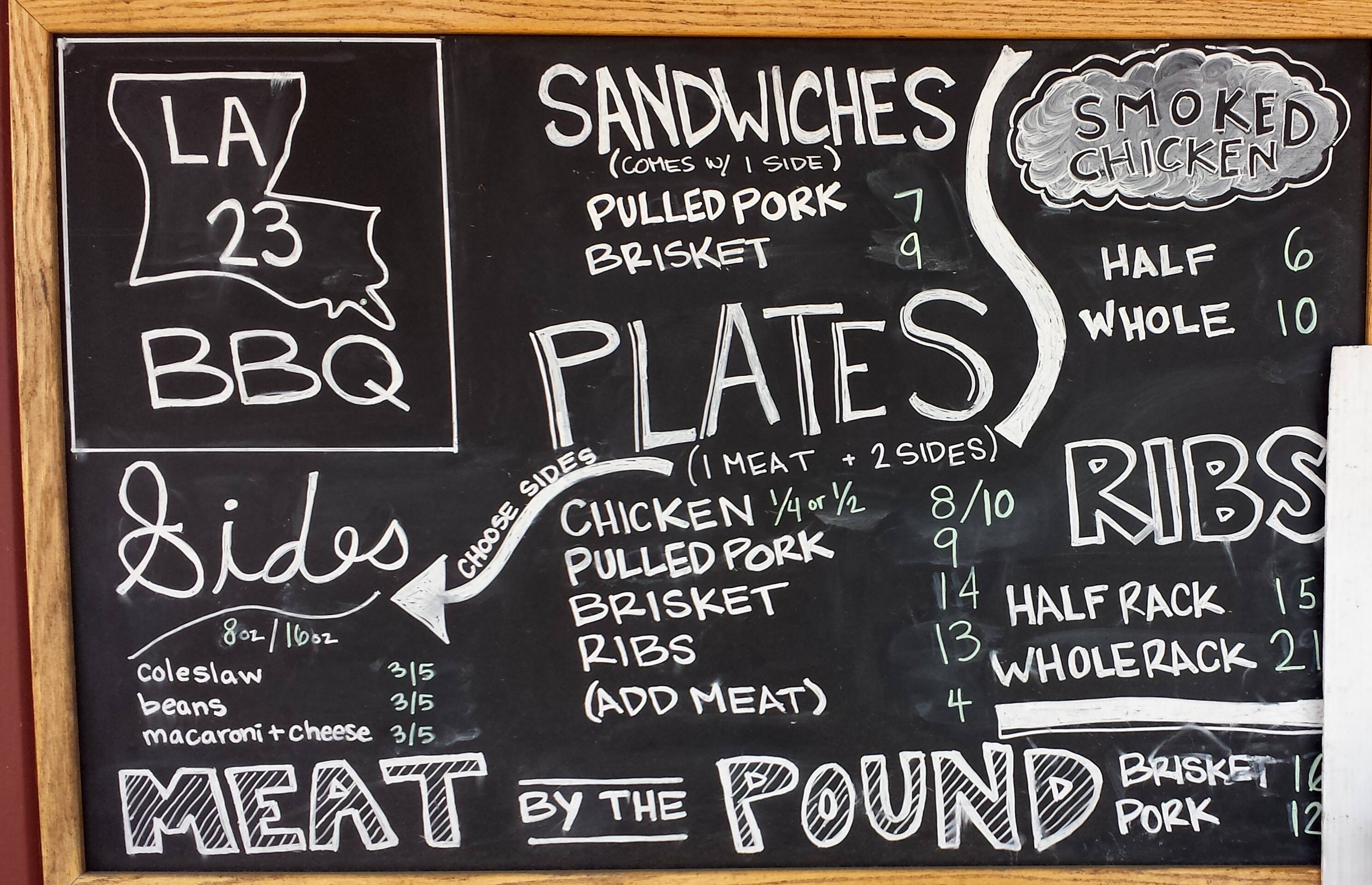 Menu at LA 23 BBQ, Belle Chasse, LA23