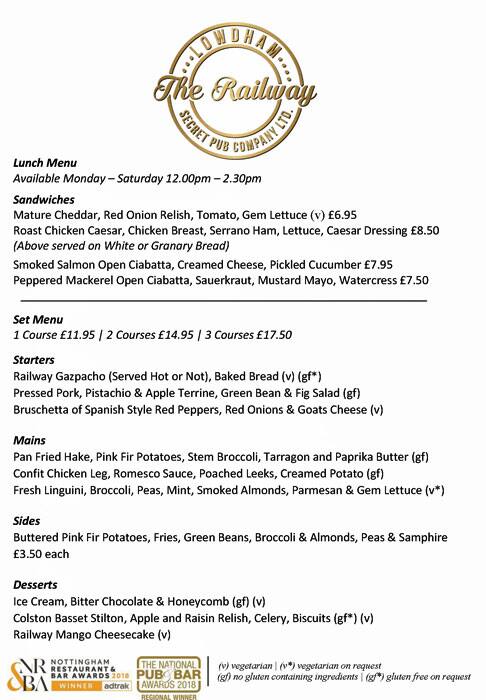 Menu at The Railway Lowdham pub & bar, Lowdham