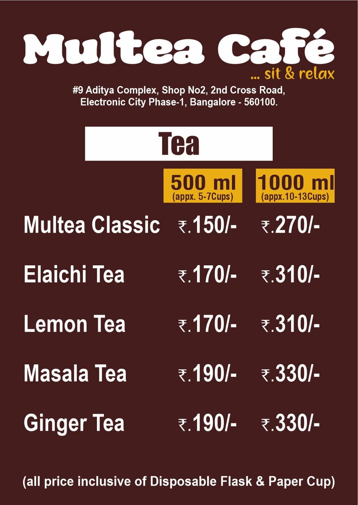 Menu of Multea Cafe, Electronic City, Bangalore