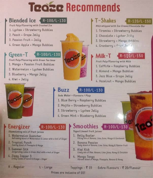 Menu Of Teaze, Hampankatta, Mangalore