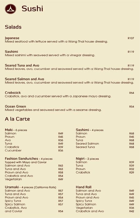 Wang Thai - Lagoon Beach Hotel Menu - Zomato SA