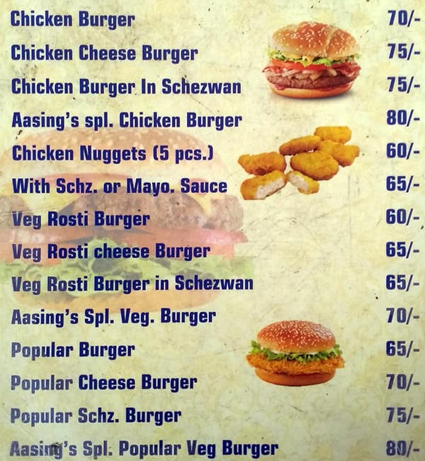 Aasing's Kitchen Burger House menu