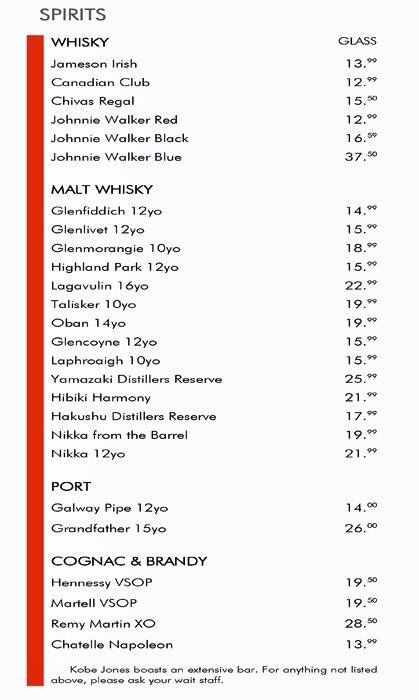 Kobe Jones Lime Street Sydney menu