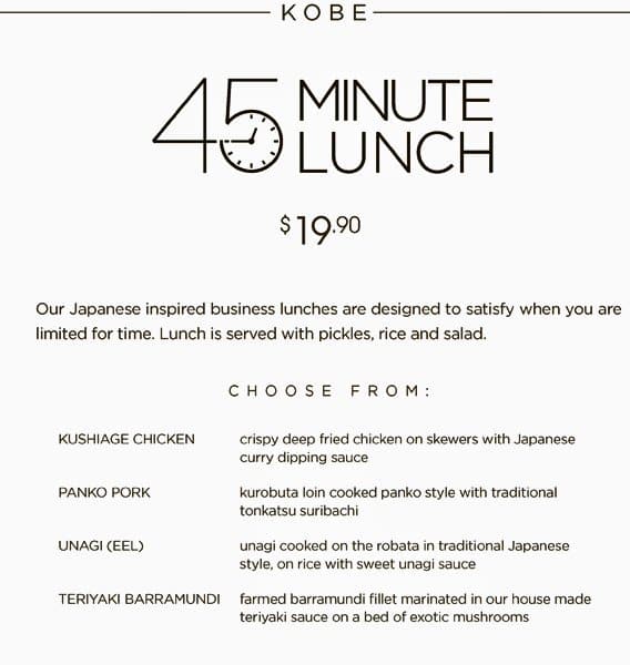 Kobe Jones Lime Street Sydney menu
