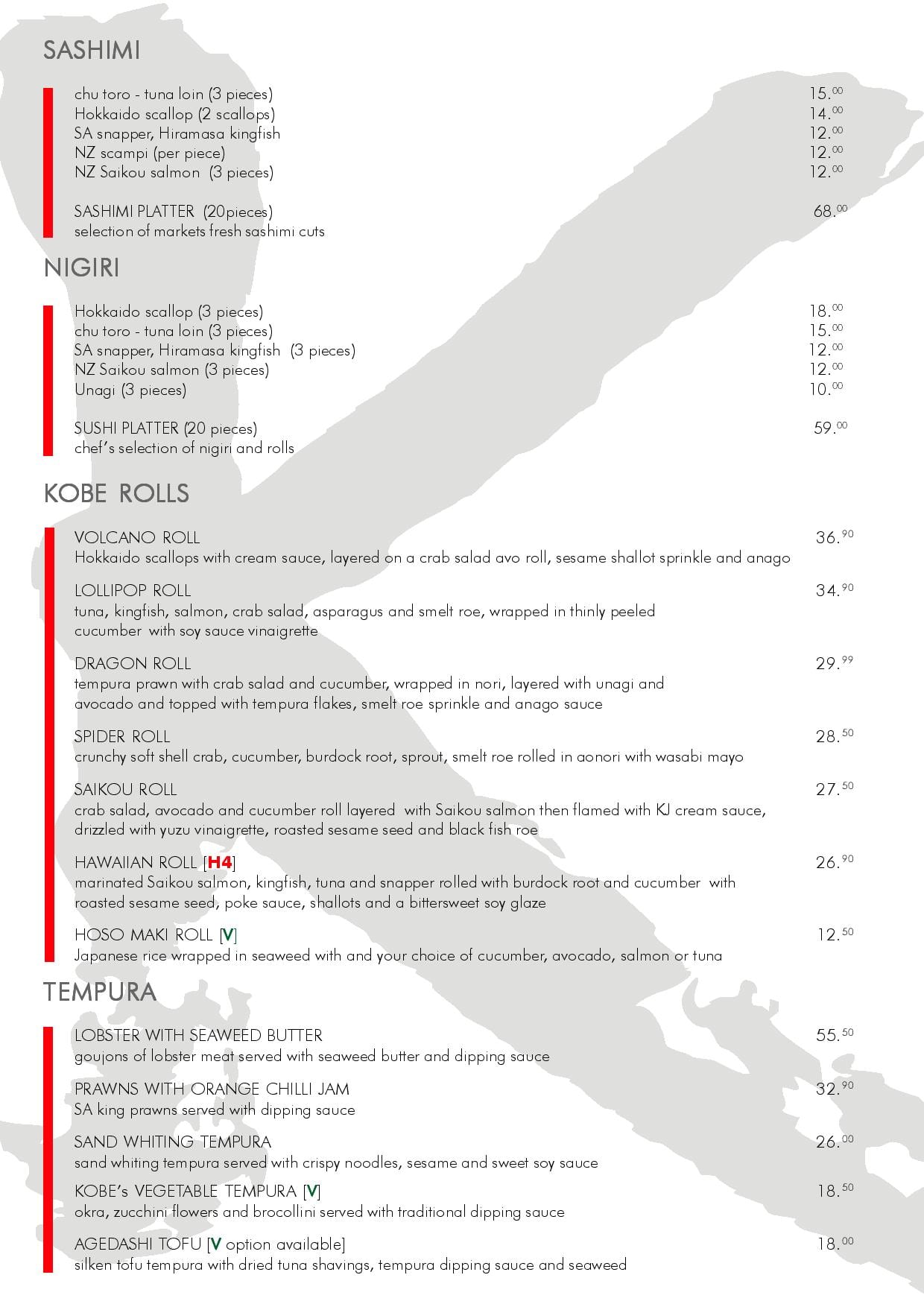 Kobe Jones Lime Street Sydney menu