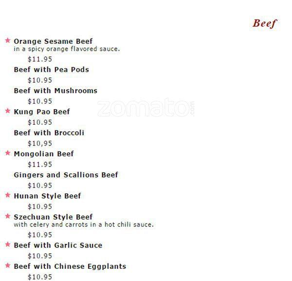 Hsin Hsin Cafe menu