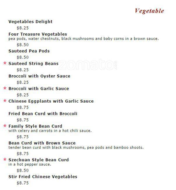 Hsin Hsin Cafe menu