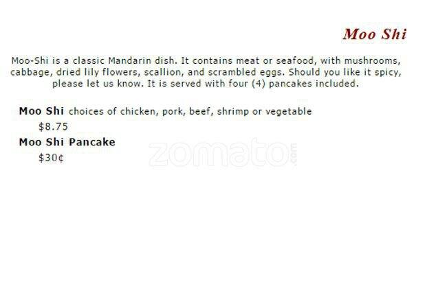 Hsin Hsin Cafe menu