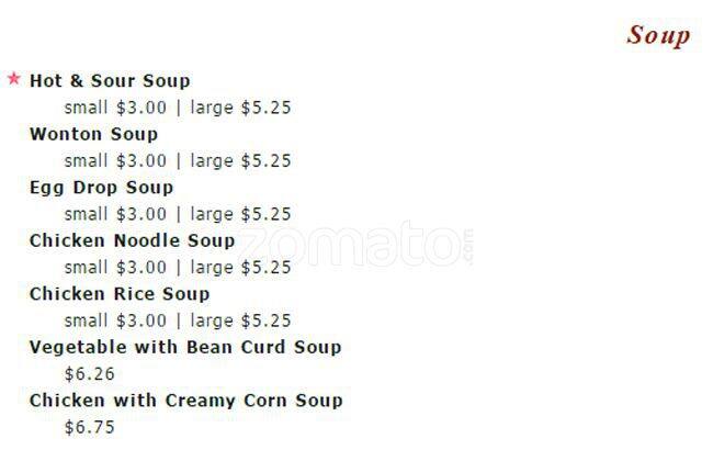 Hsin Hsin Cafe menu