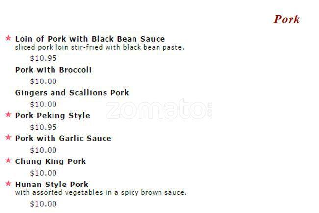 Hsin Hsin Cafe menu