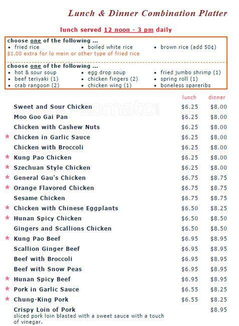 Hsin Hsin Cafe menu
