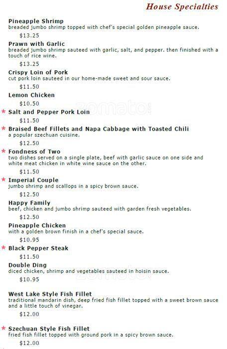 Hsin Hsin Cafe menu
