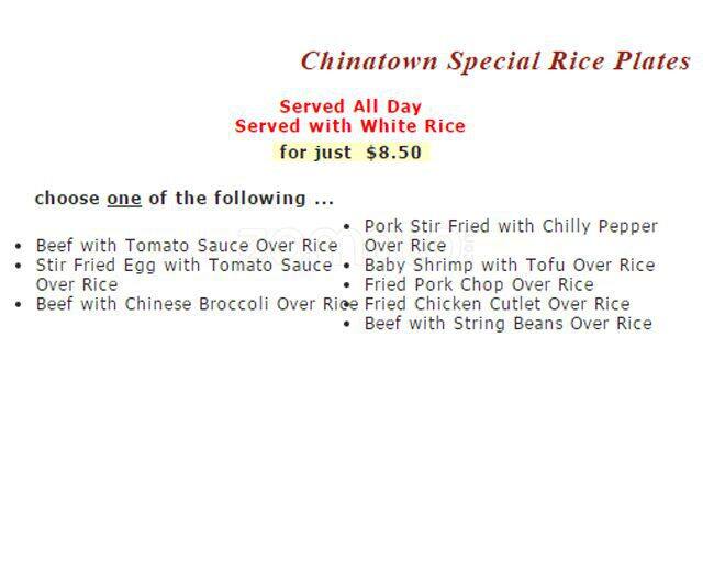 Hsin Hsin Cafe menu