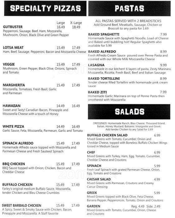 Farley's Pizzeria menu, Menu restauracji Farley's Pizzeria, Ballantyne