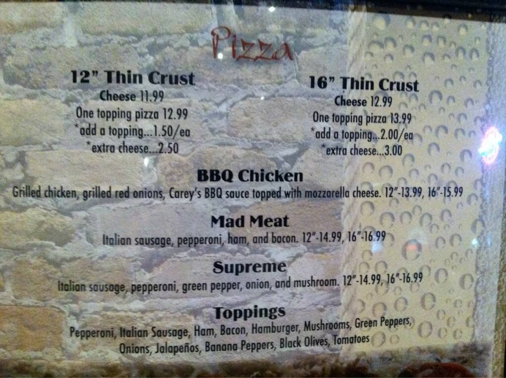 Menu at Carey Tavern pub & bar, Westfield