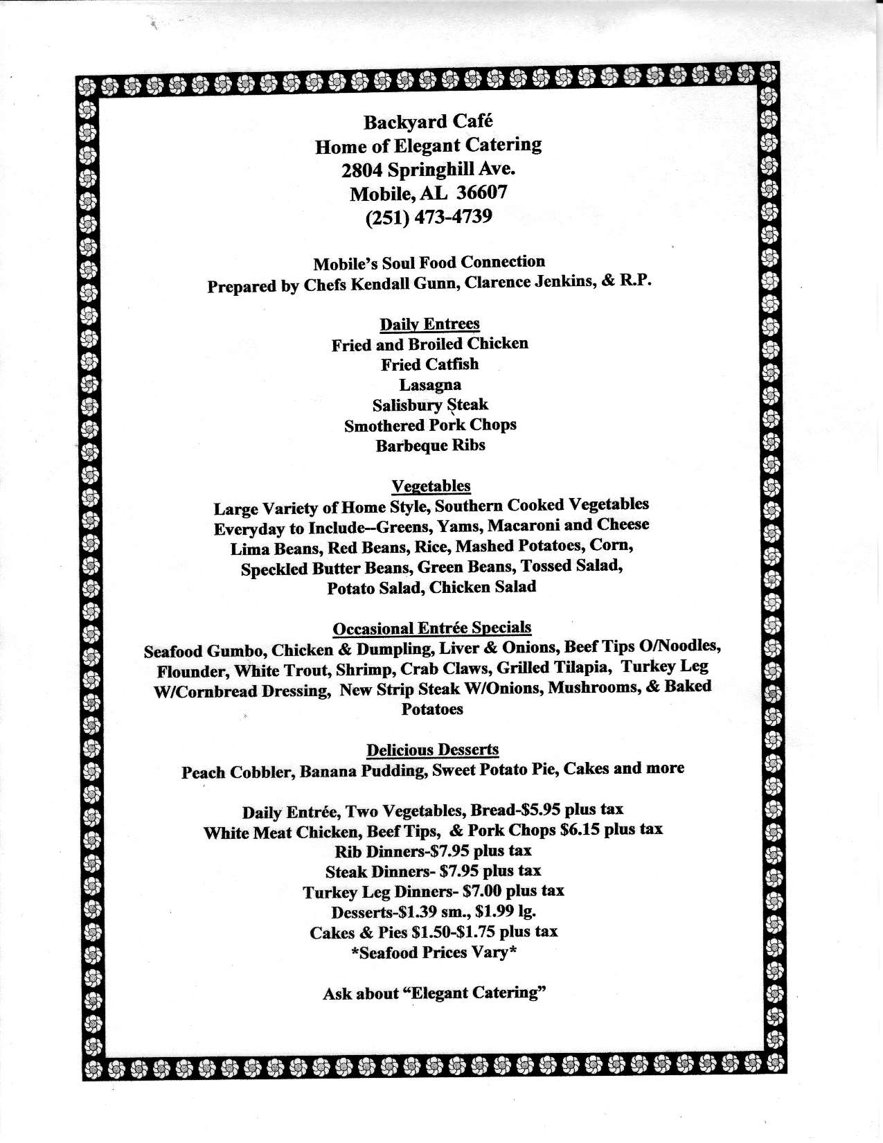 Backyard Cafe Menu Menu For Backyard Cafe Mobile Mobile Bay