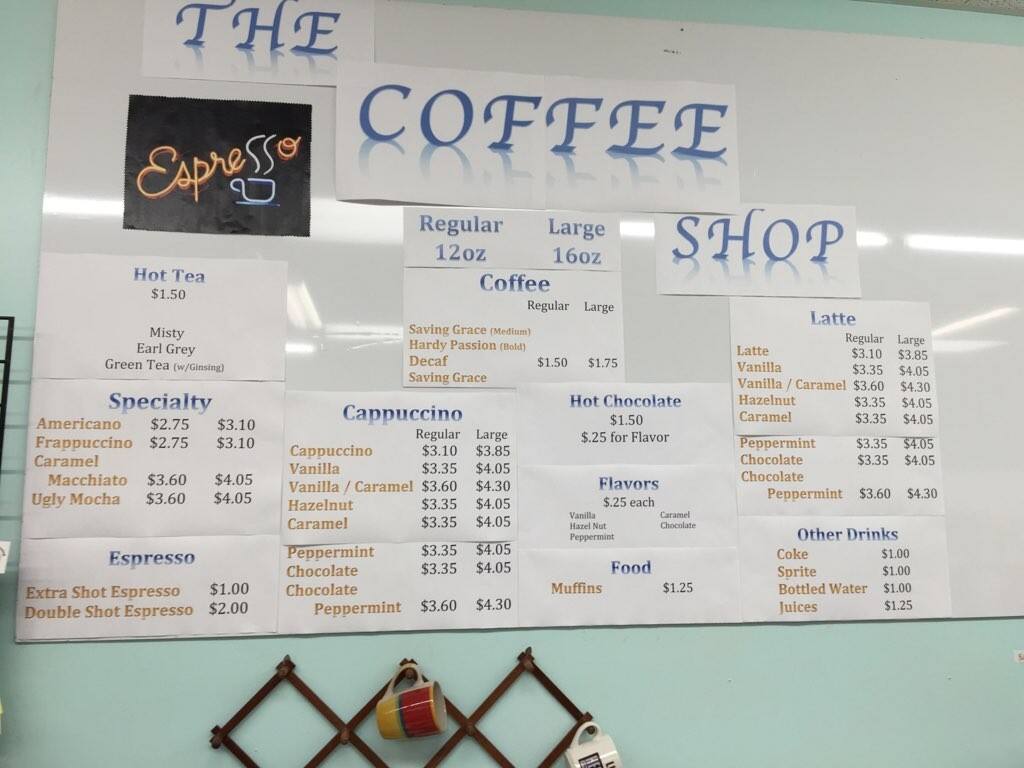 The Coffee Shop Menu, Menu podniku The Coffee Shop, West Knoxville