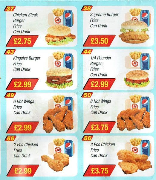 Menu at FFC restaurant, London, 52 Hermit Road