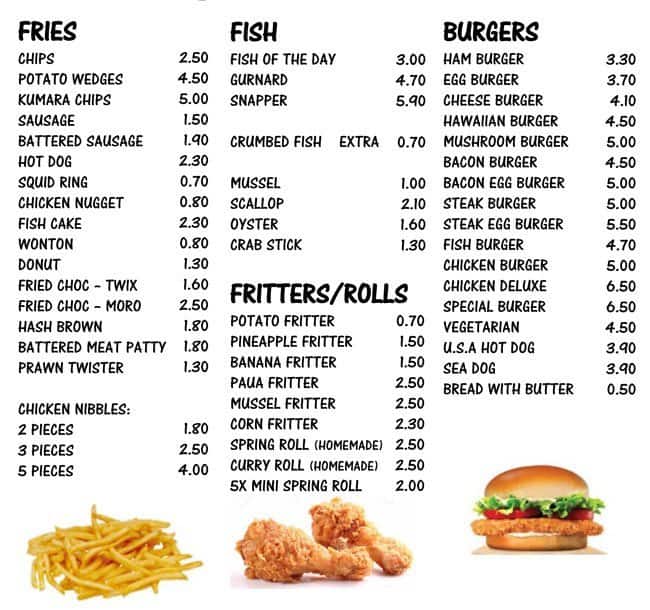 Menu at East Street Takeaways restaurant, Pukekohe