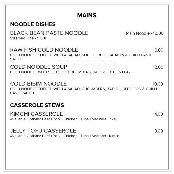 Menu at Korea House Restaurant, Dunedin