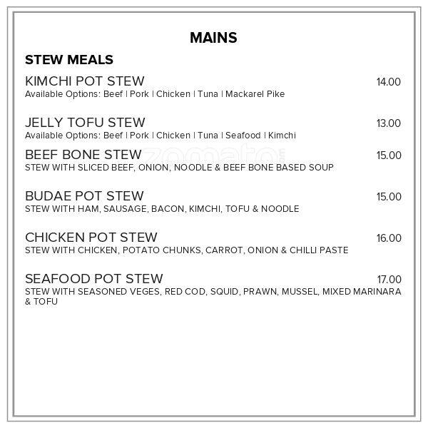 Menu at Korea House Restaurant, Dunedin