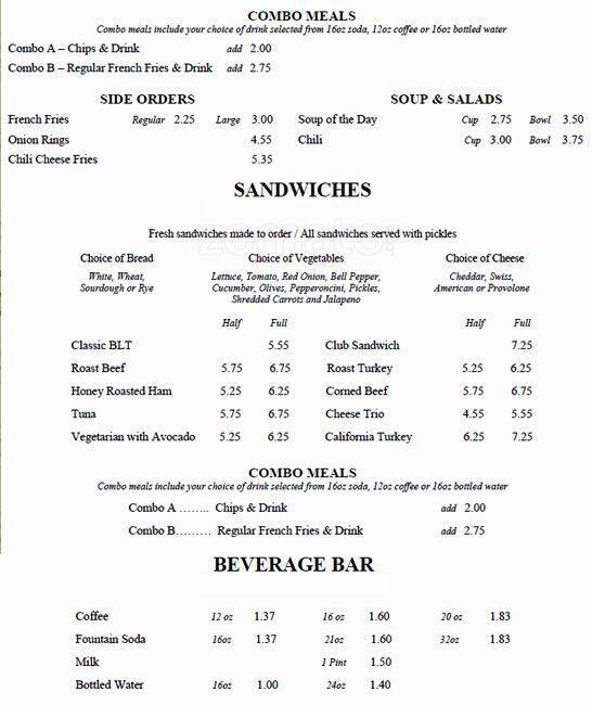 Carta de US Courthouse Cafe