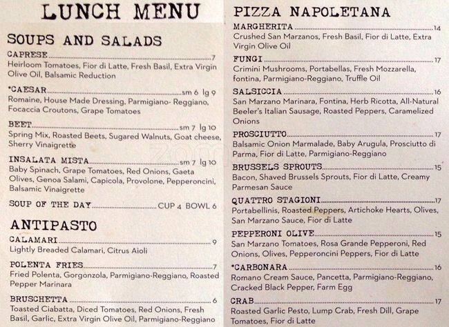 Winflo Osteria menu