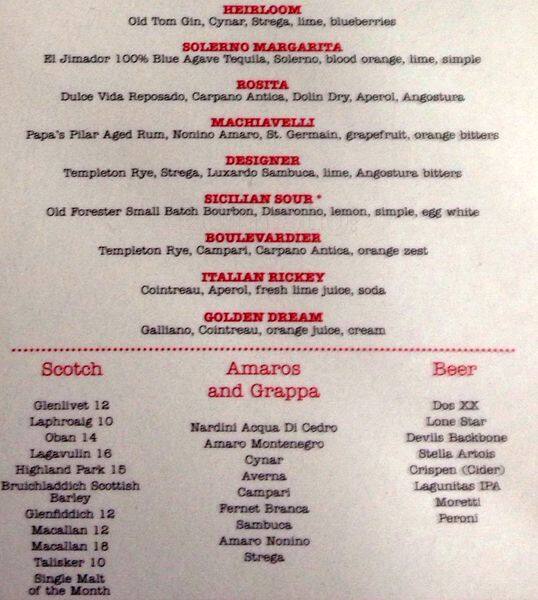 Winflo Osteria menu