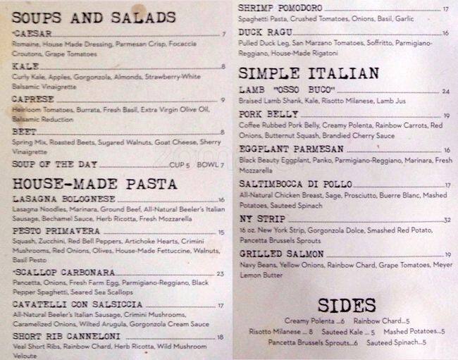 Winflo Osteria menu