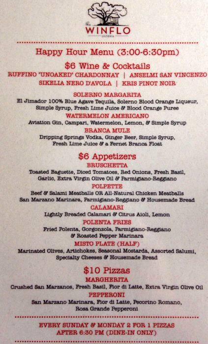 Winflo Osteria menu