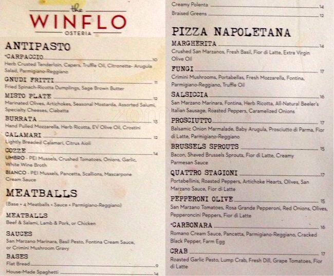 Winflo Osteria menu