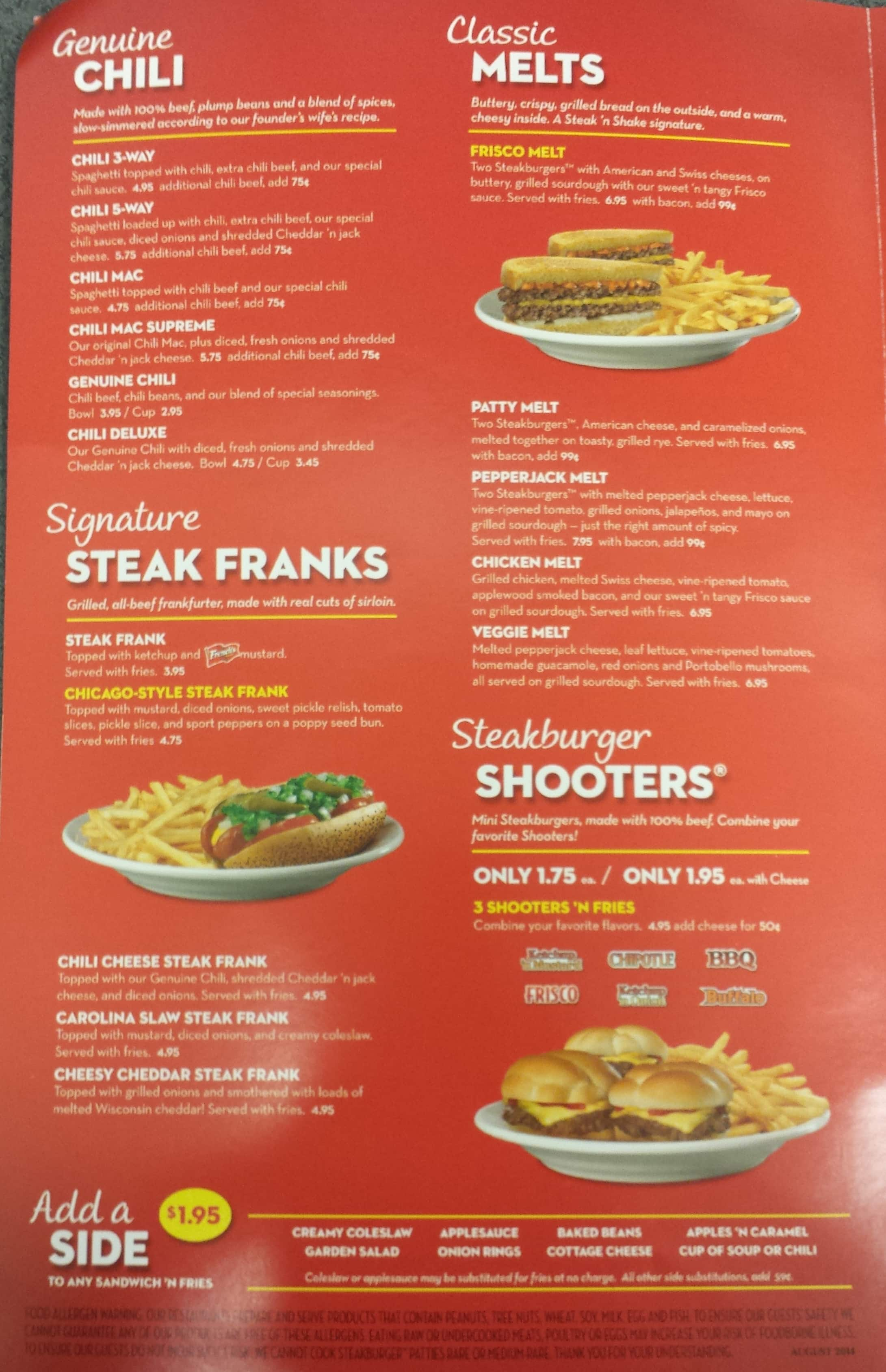 Steak And Shake Menu Printable