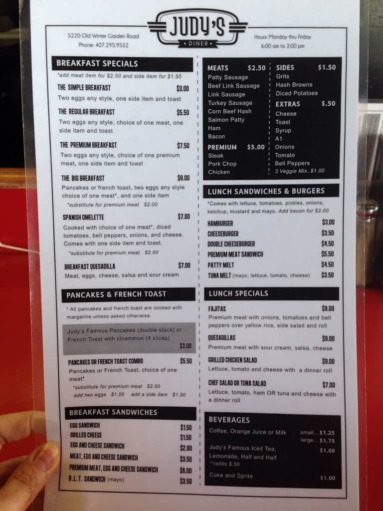 Judy's Diner Menu, Menu for Judy's Diner, West, Orlando Urbanspoon/Zomato