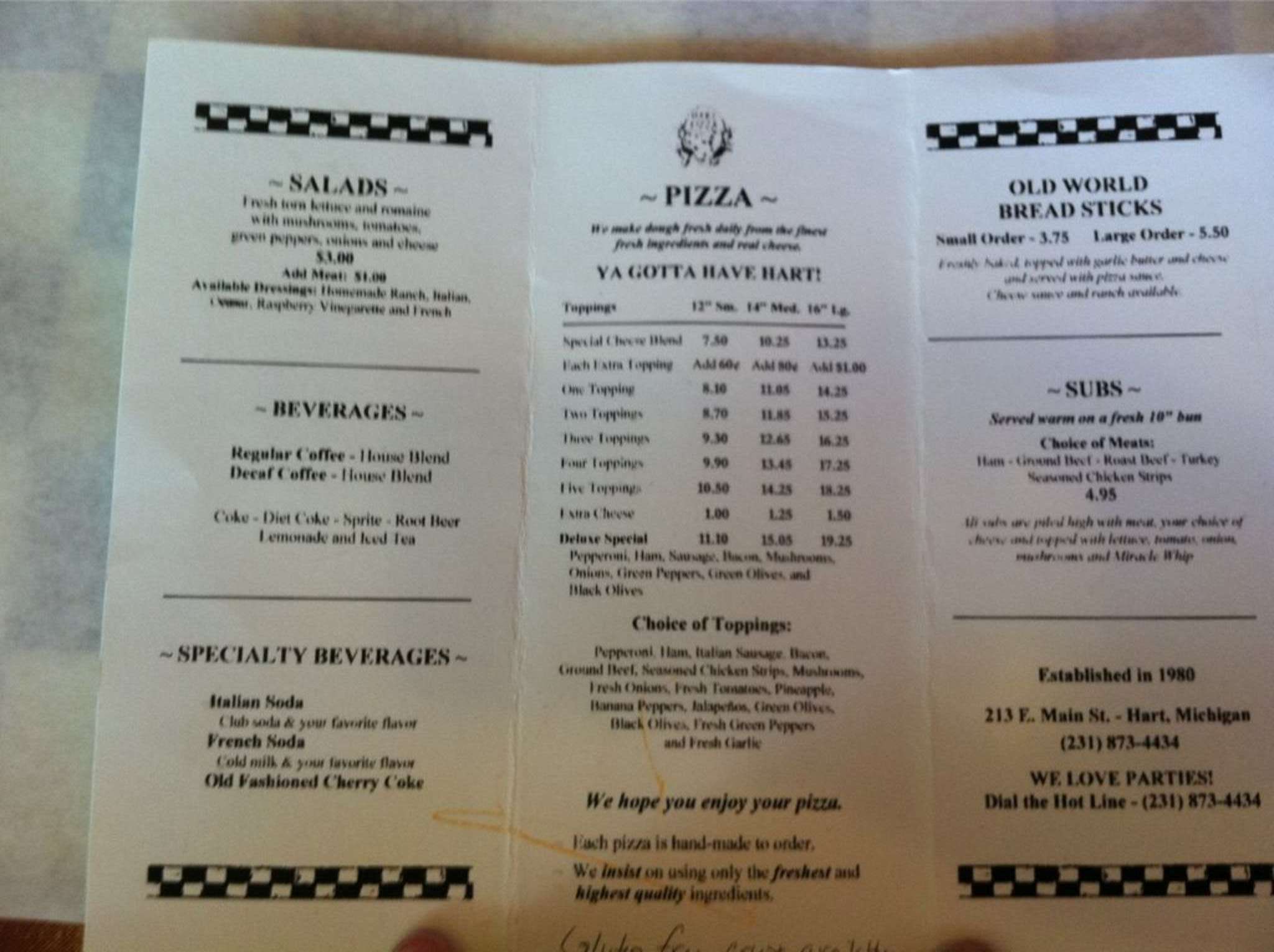 Hart Pizza Menu, Menu for Hart Pizza, Hart, Hart Urbanspoon/Zomato