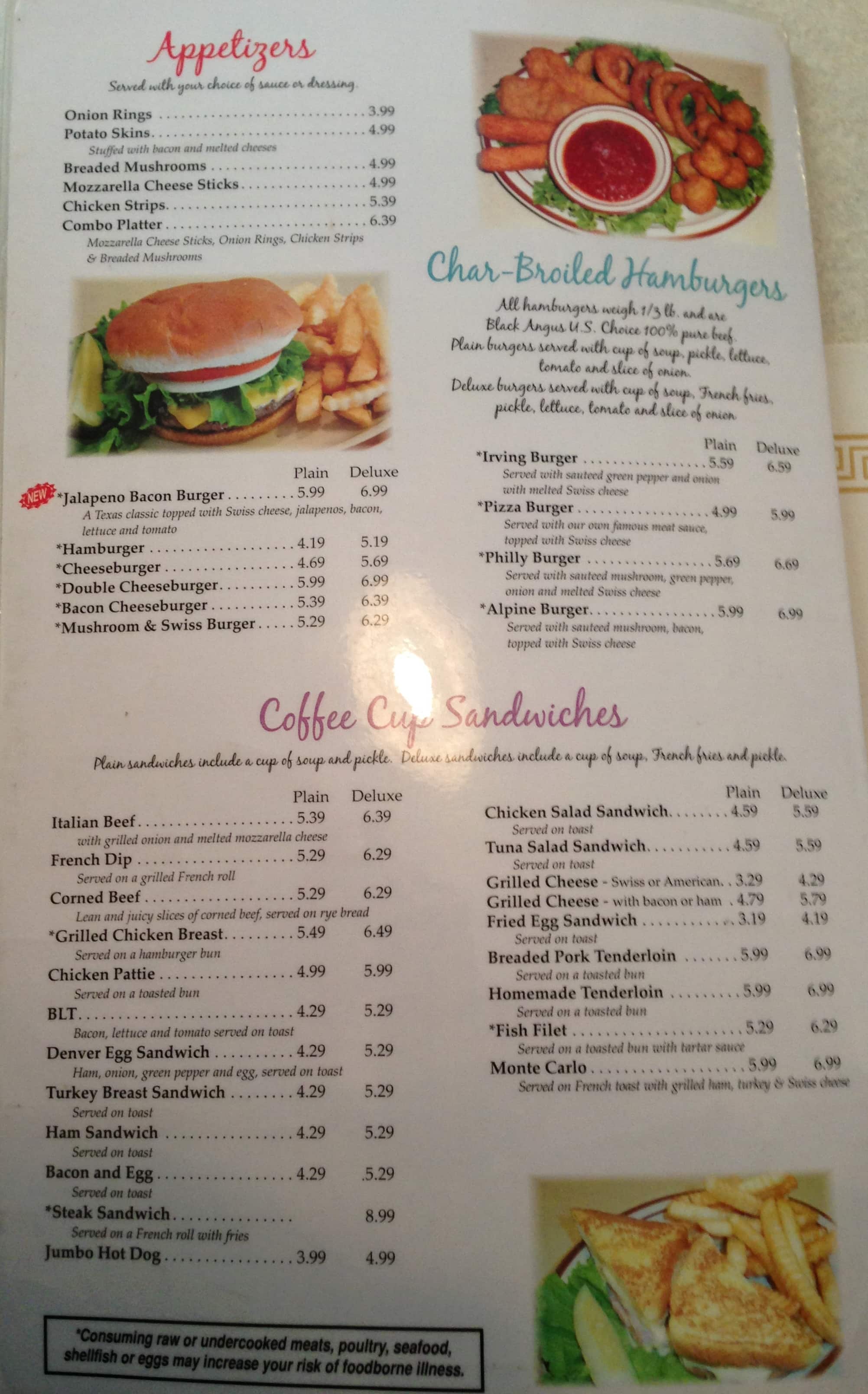 Menu at Coffee Cup restaurant, Terre Haute, Lafayette Ave