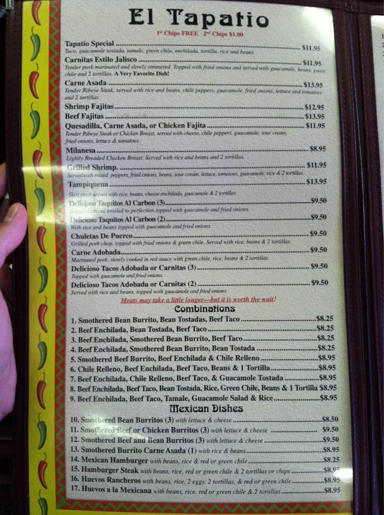 El Tapatio Mexican Restaurant Menu El Tapatio Mexican Restaurant Menu