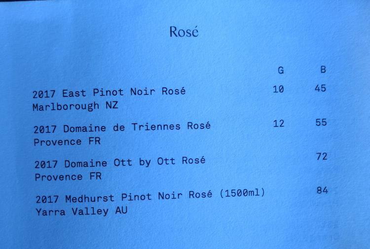 Menu at House Bar, Barangaroo