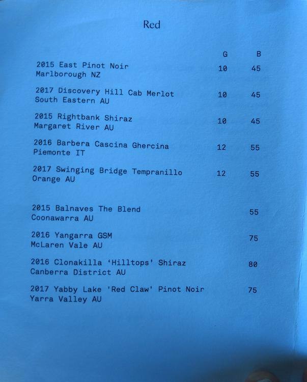 Menu at House Bar, Barangaroo