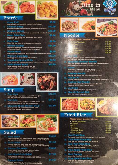 Menu at Blue Elephant Thai restaurant, Sydney