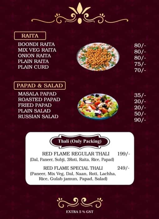 Menu of Red Flame Restaurant, Loni, Ghaziabad