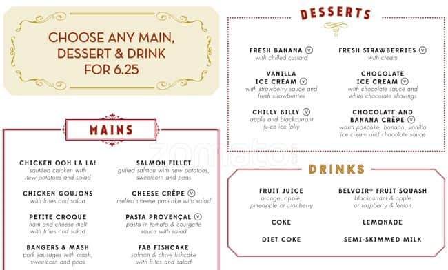 Menu at Café Rouge restaurant, London, 2 Lancer Square