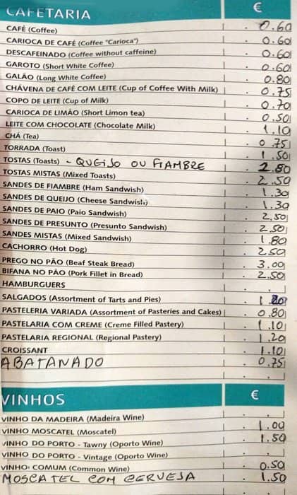 Doce Mel menu