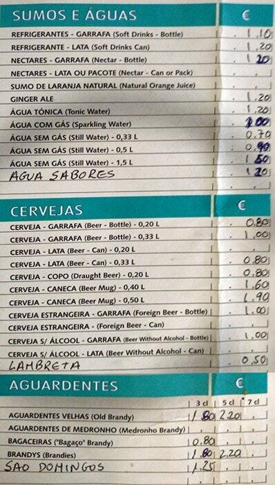 Doce Mel menu