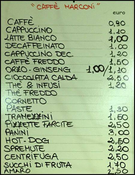 Menu di New Bar Marconi 