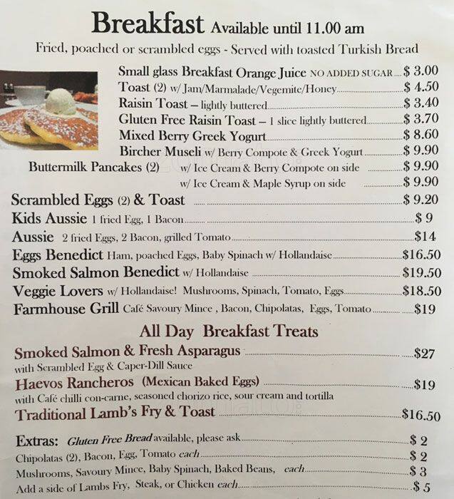 Cafe on the Park Menu, Menu for Cafe on the Park, Sandgate, Brisbane