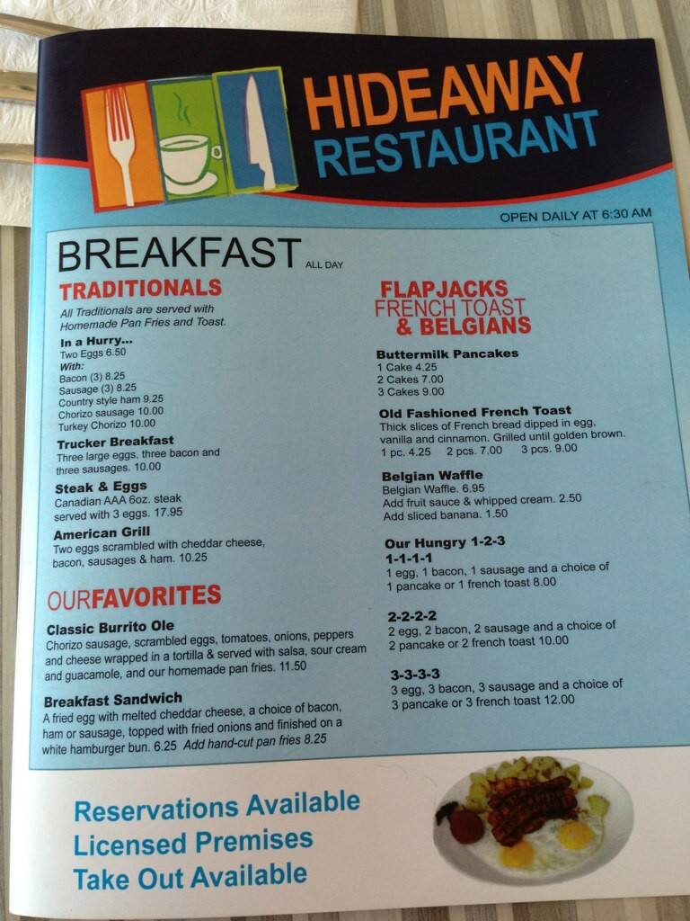 Hideaway Restaurant Menu, Menu for Hideaway Restaurant, Victoria, City